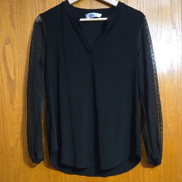 Kasper Elegant Black Blouse with Sheer Sleeves - Picture 1 of 3